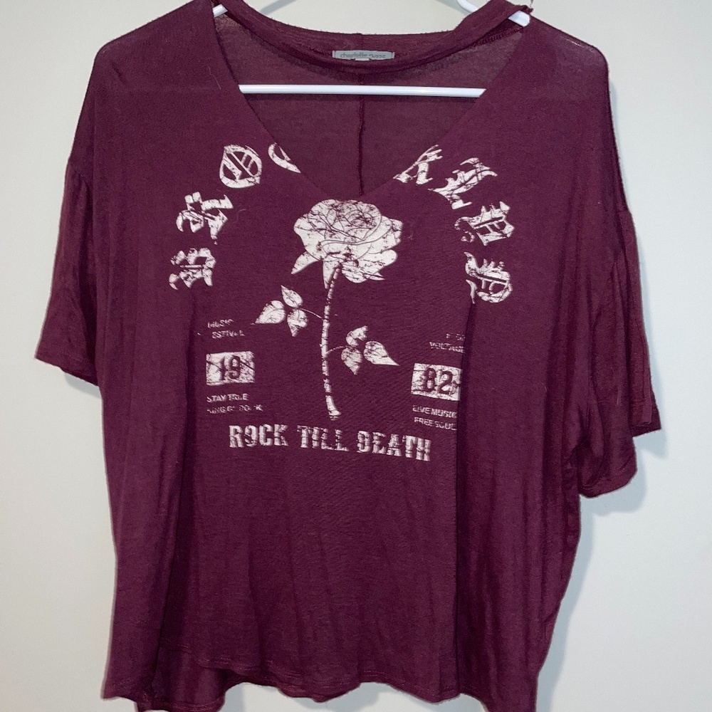 Distressed Burgundy Choker Tee Shirt